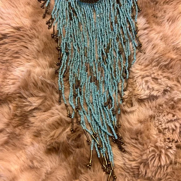Turquoise Beaded Fringe Choker Necklace - Picture 2 of 4